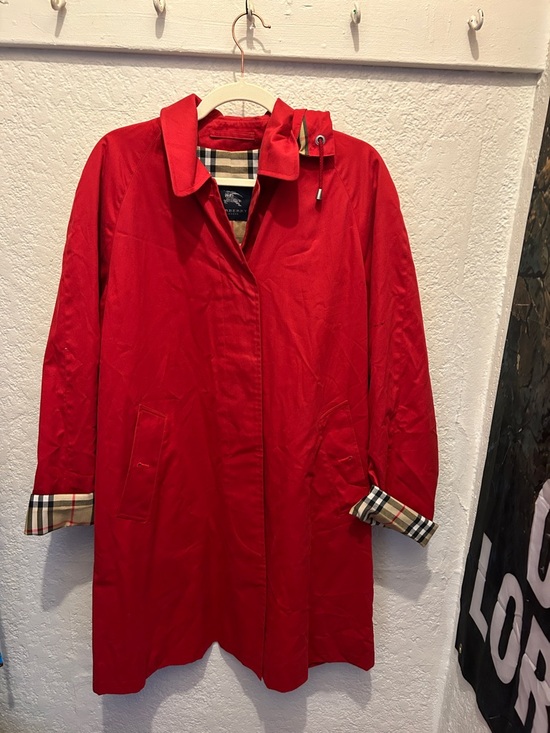 Burberry Jackets & Blazers - Burberry Red Trench Coat with Signature Check Cuff